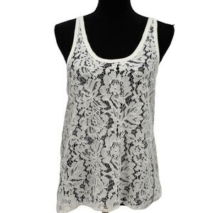 Chasor‎ White Floral Lace Racerback Boho Coastal Grandmother Tank top Small